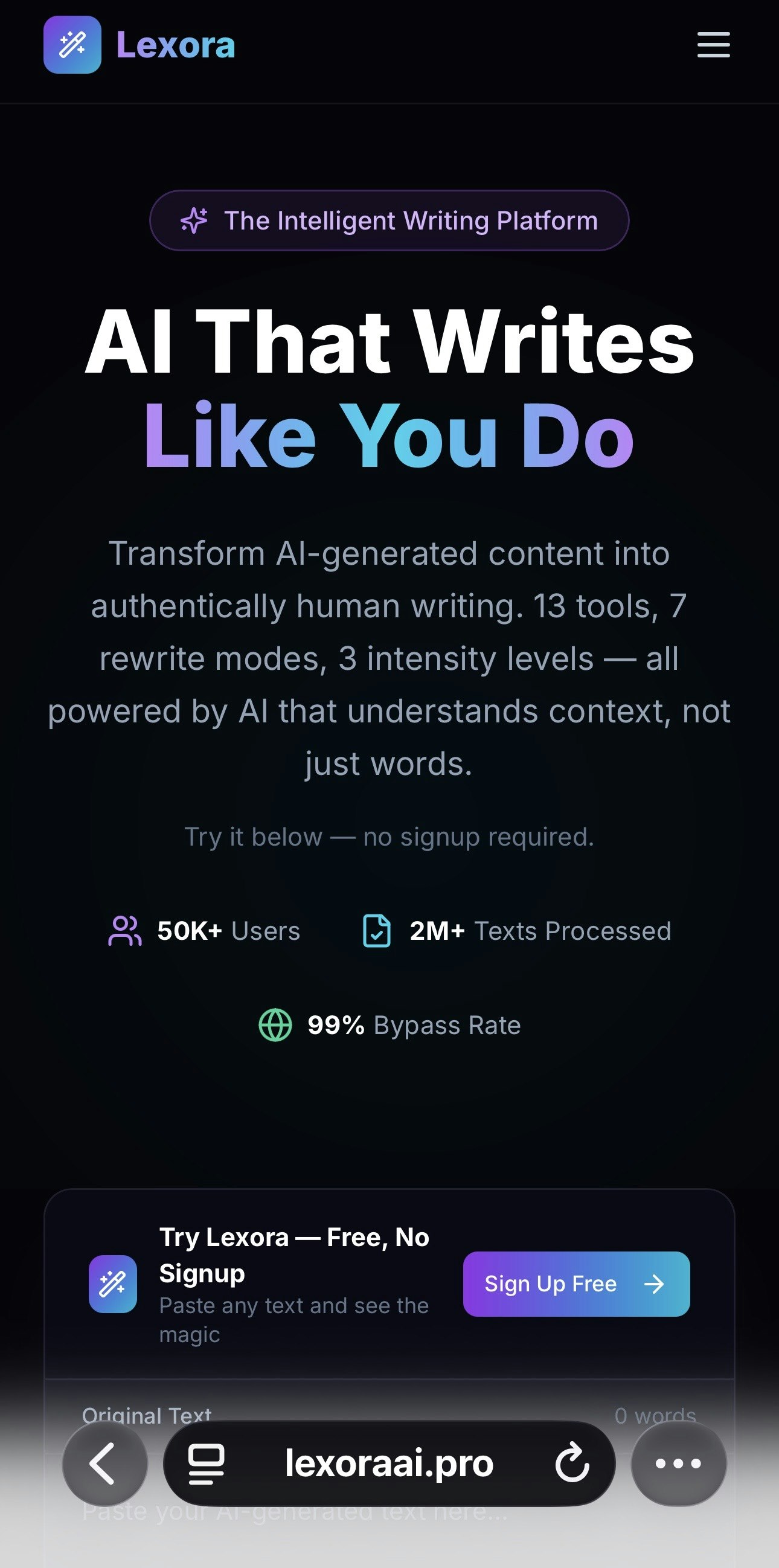 Lexora Ai - Main product screenshot demonstrating key features and user interface
