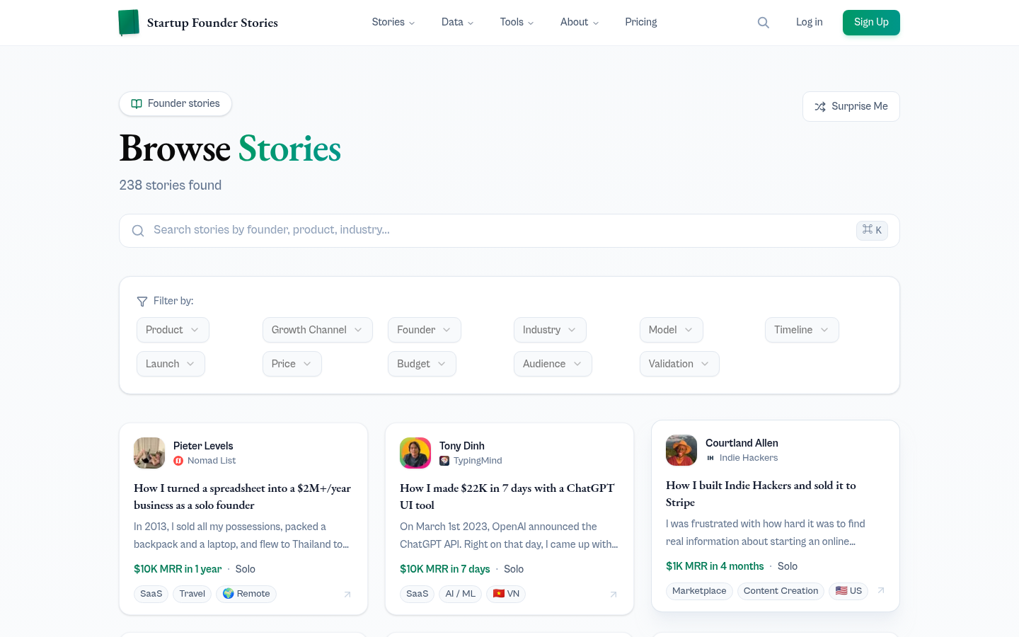 Startup Founder Stories - Screenshot 3 showing product features and functionality