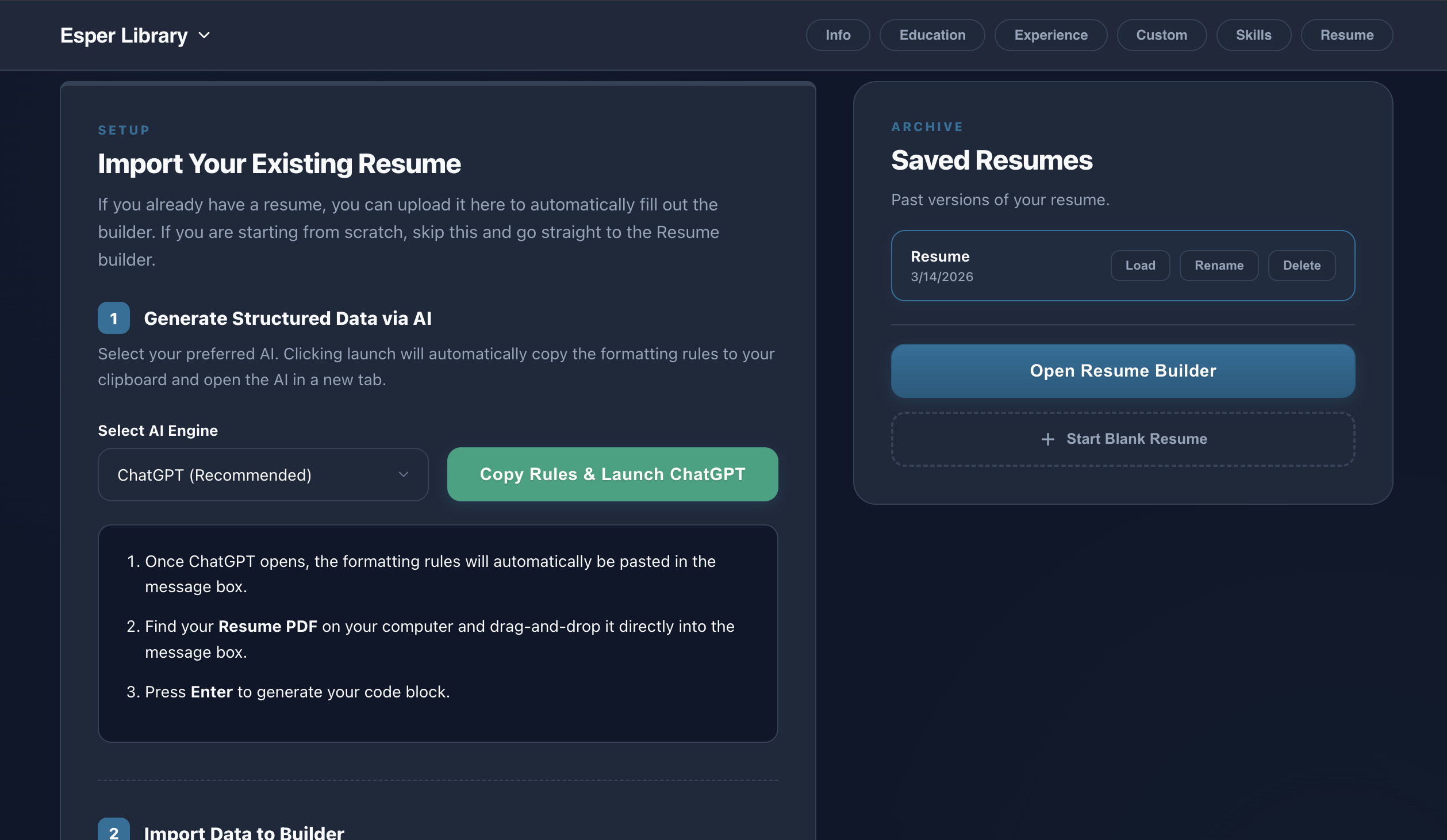 Esper Library: Free BYOAI Resume Engine gallery image