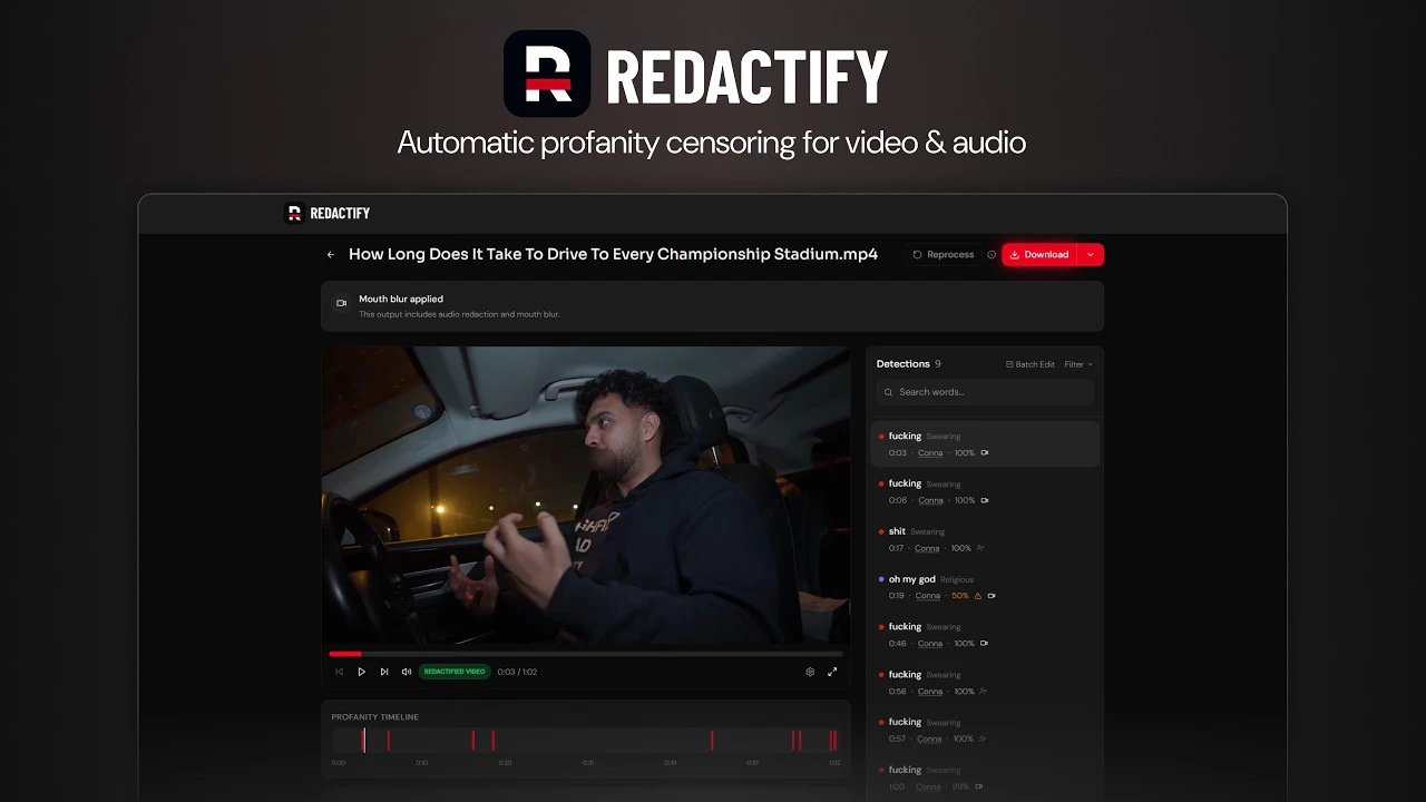 startuptile Redactify-Automated profanity censoring for video & audio