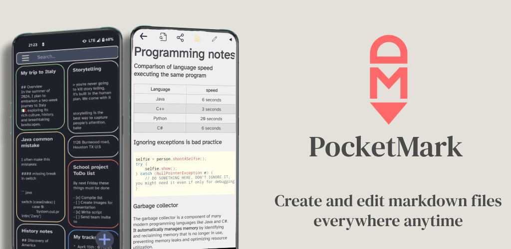 PocketMark MarkDown editor media 1