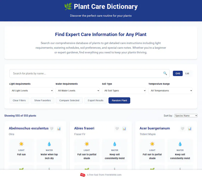 FreeWWW Plant Care Dictionary screenshot 1