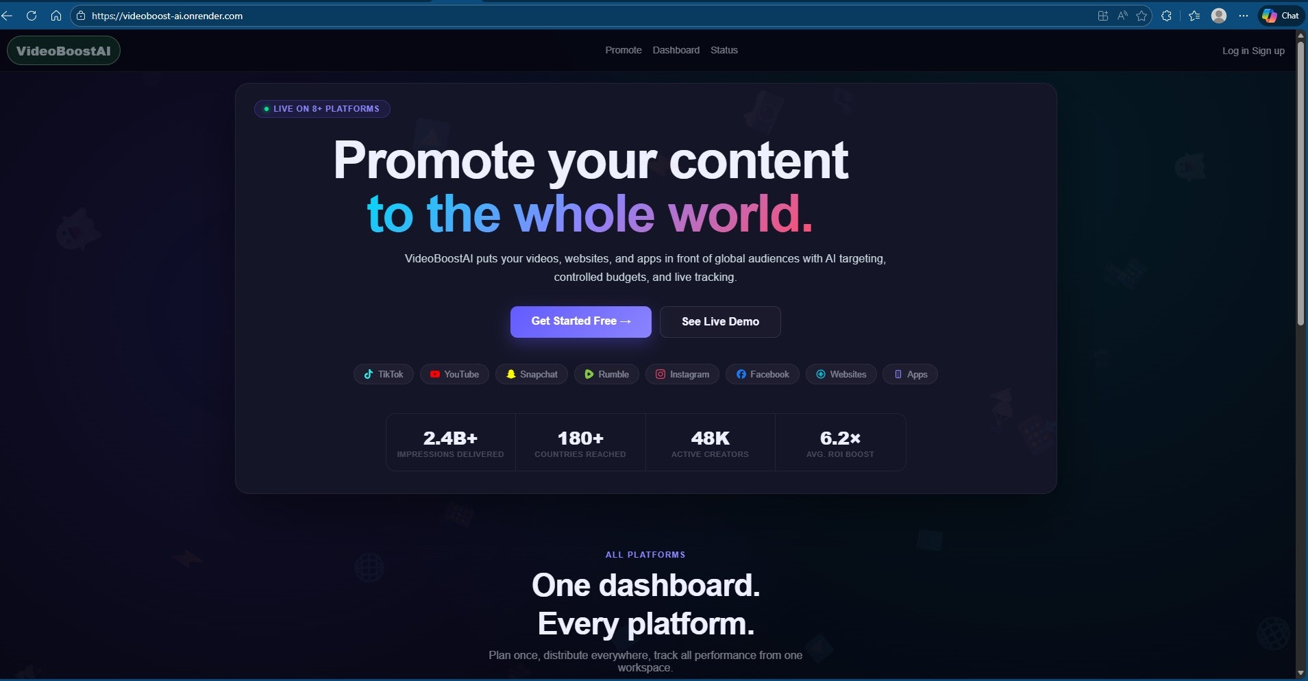 VideoBoostAI - Main product screenshot demonstrating key features and user interface