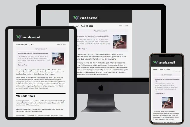 Media VSCode.Email - Surat berita yang memaparkan petua, alat, dan artikel mengenai kod VS 2