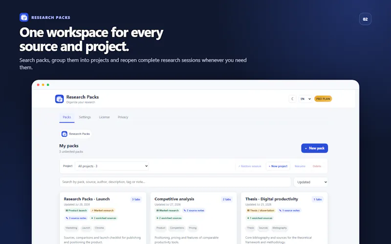 first Chrome tools - Research Packs screenshot 3