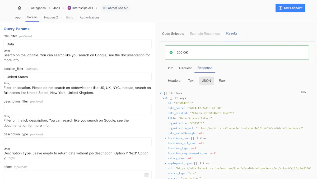Internships API