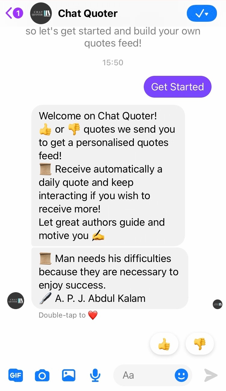 Chat Quoter Challenge your mind with daily quotes in Messenger