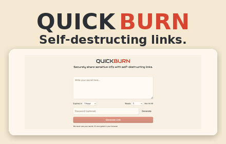 وسائط Quickburn - روابط آمنة لمرة واحدة ، حرق بعد القراءة 2