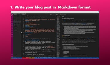 Un programmatore che scrive un articolo di blog utilizzando file di markdown nell&rsquo;editor Gleee.