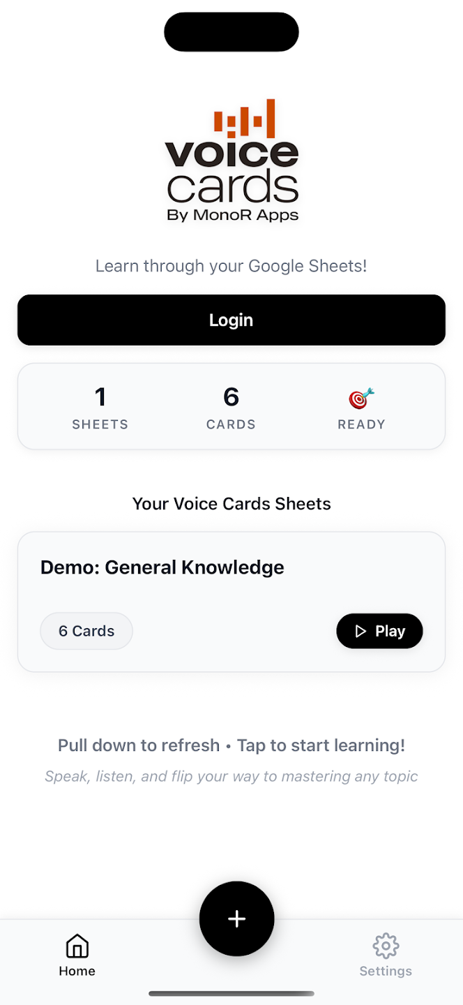 VoiceCards - Main screenshot showing features and interface