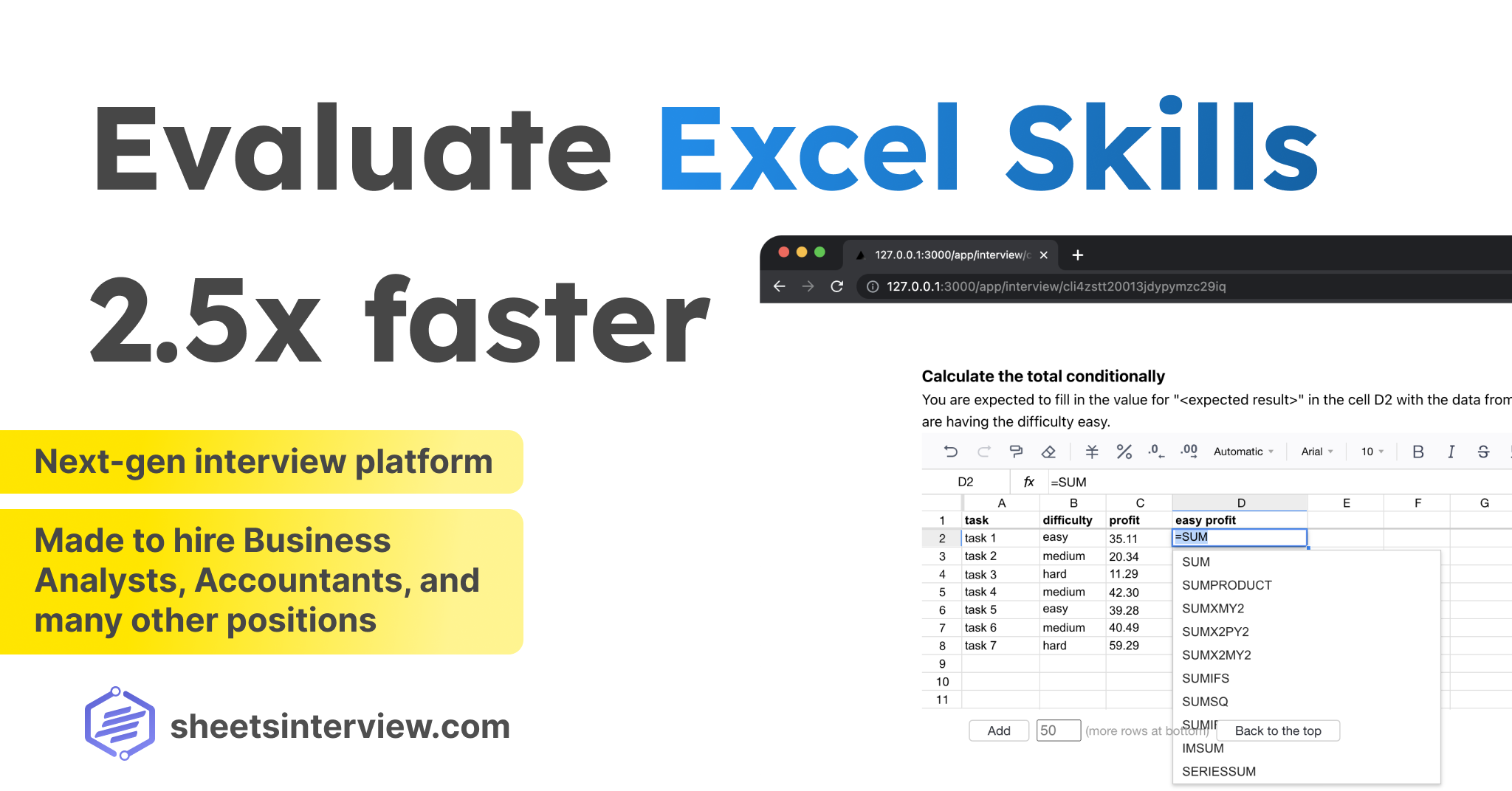 SheetSinterview - Excel 기술 테스트를위한 상영 및 인터뷰 플랫폼 미디어 1