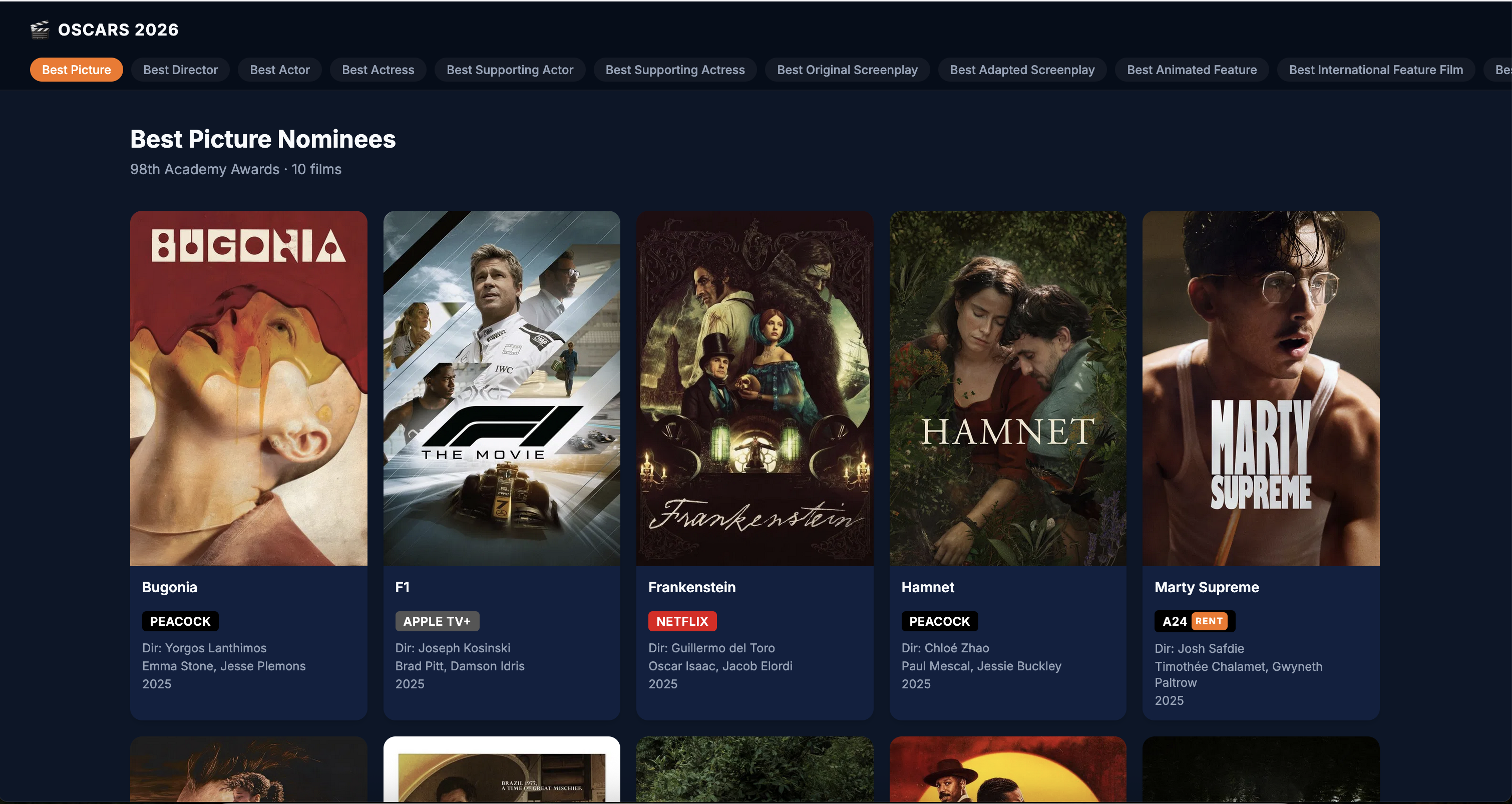 Where to Stream Oscar Nominees - Product Hunt launch logo and brand identity