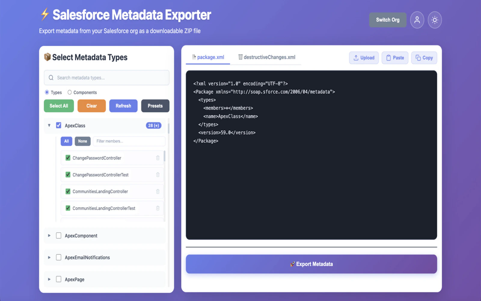 Salesforce Metadata Exporter screenshot 1