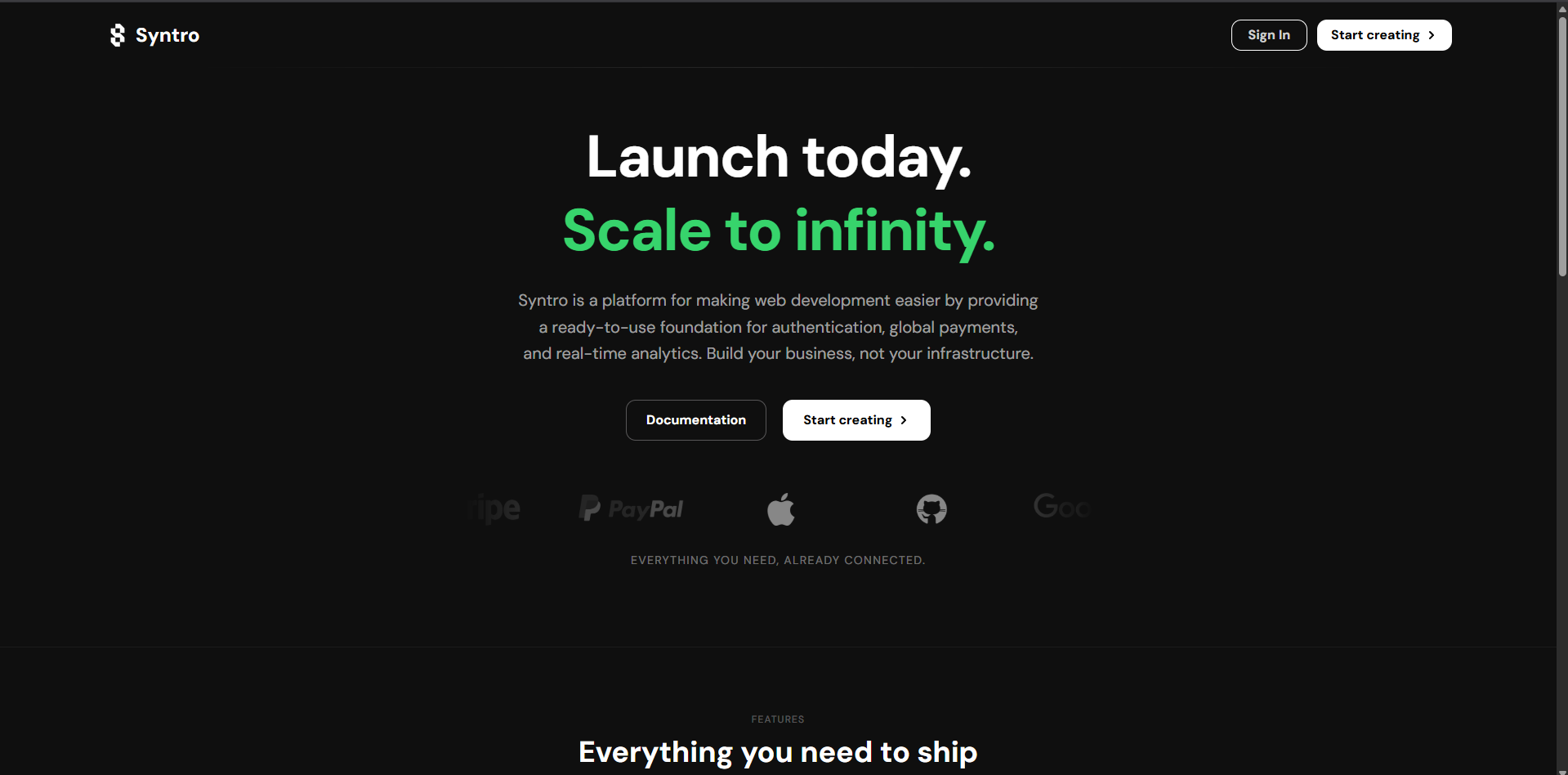 Syntro - Auth, Billing & stats for Devs - Main product screenshot demonstrating key features and user interface