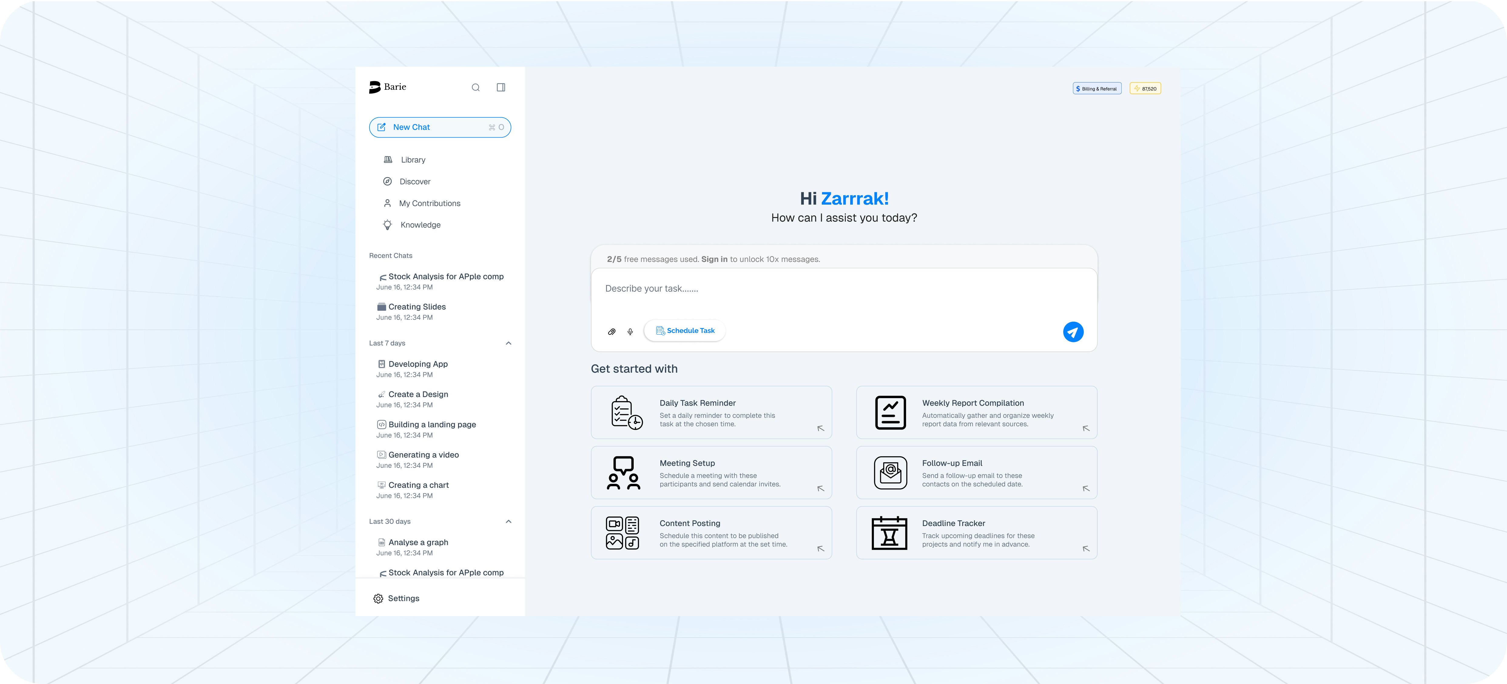 Barie.ai - Main product screenshot demonstrating key features and user interface