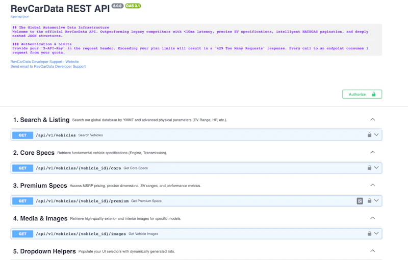 RevCarData Car Database API screenshot 4