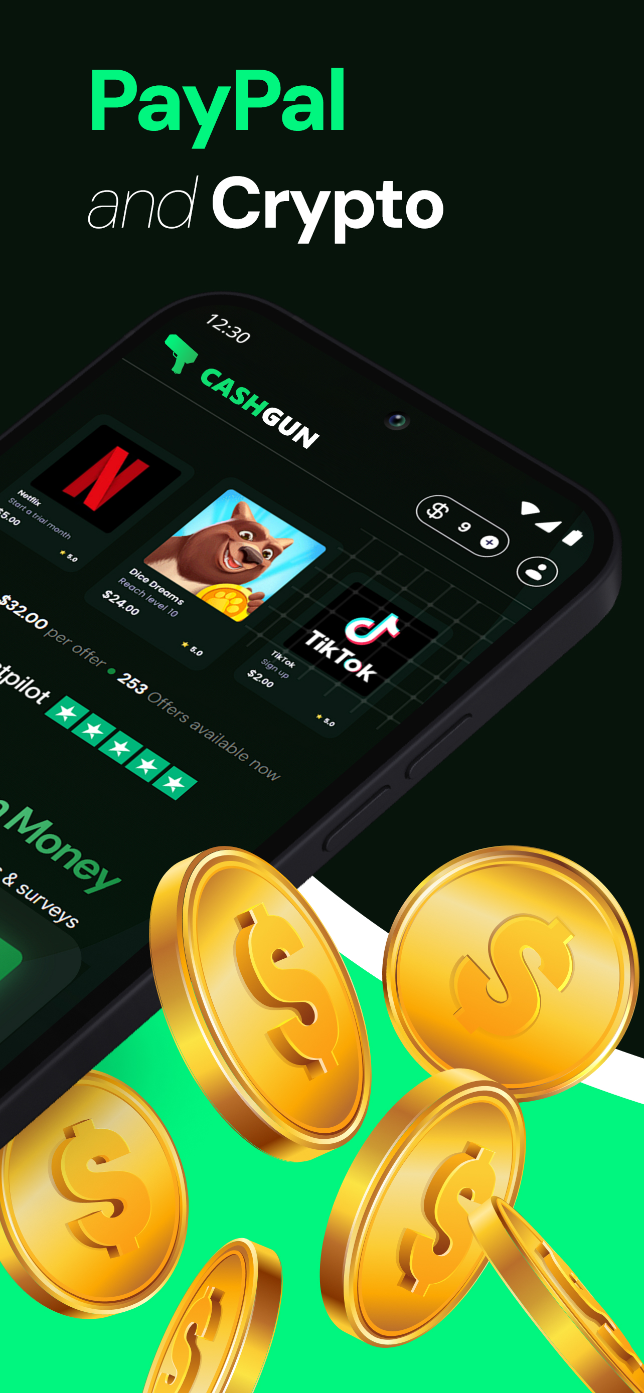 CashGun.com - アプリ、ゲーム、調査のテストの支払いを受けてくださいメディア4