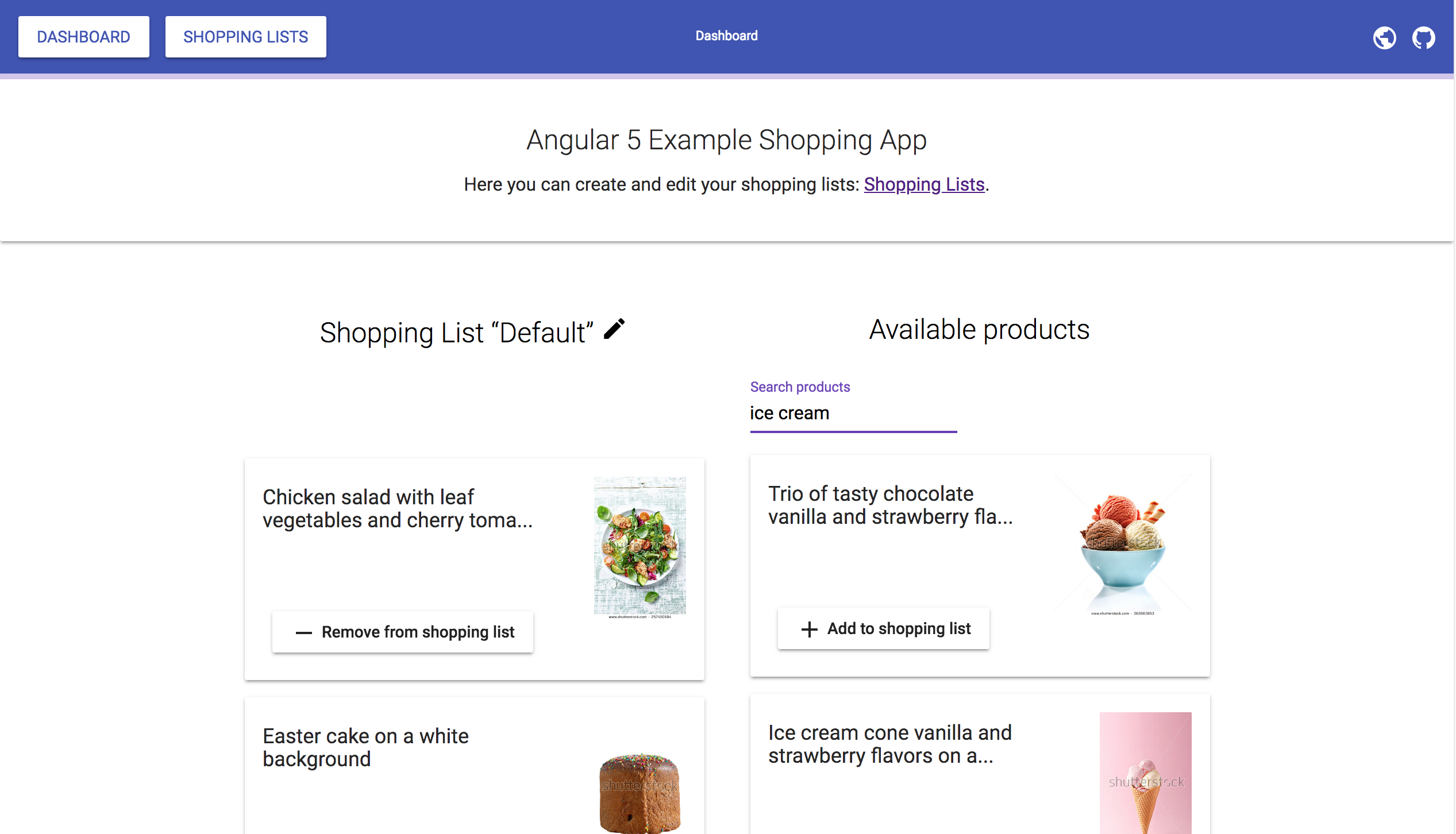 Angular 5 Example Shopping App + Angular Material + Responsive