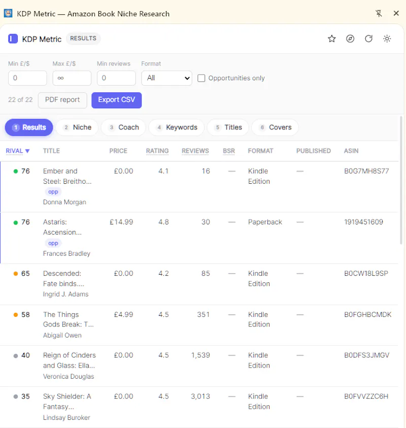 KDP Metric — Amazon book niche research screenshot 5
