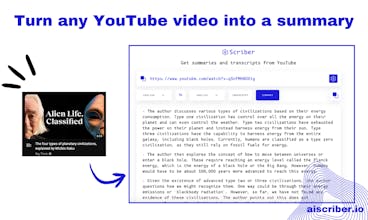 Interfaz de Scriber: Obtén fácilmente resúmenes breves y transcripciones completas de cualquier video de YouTube.