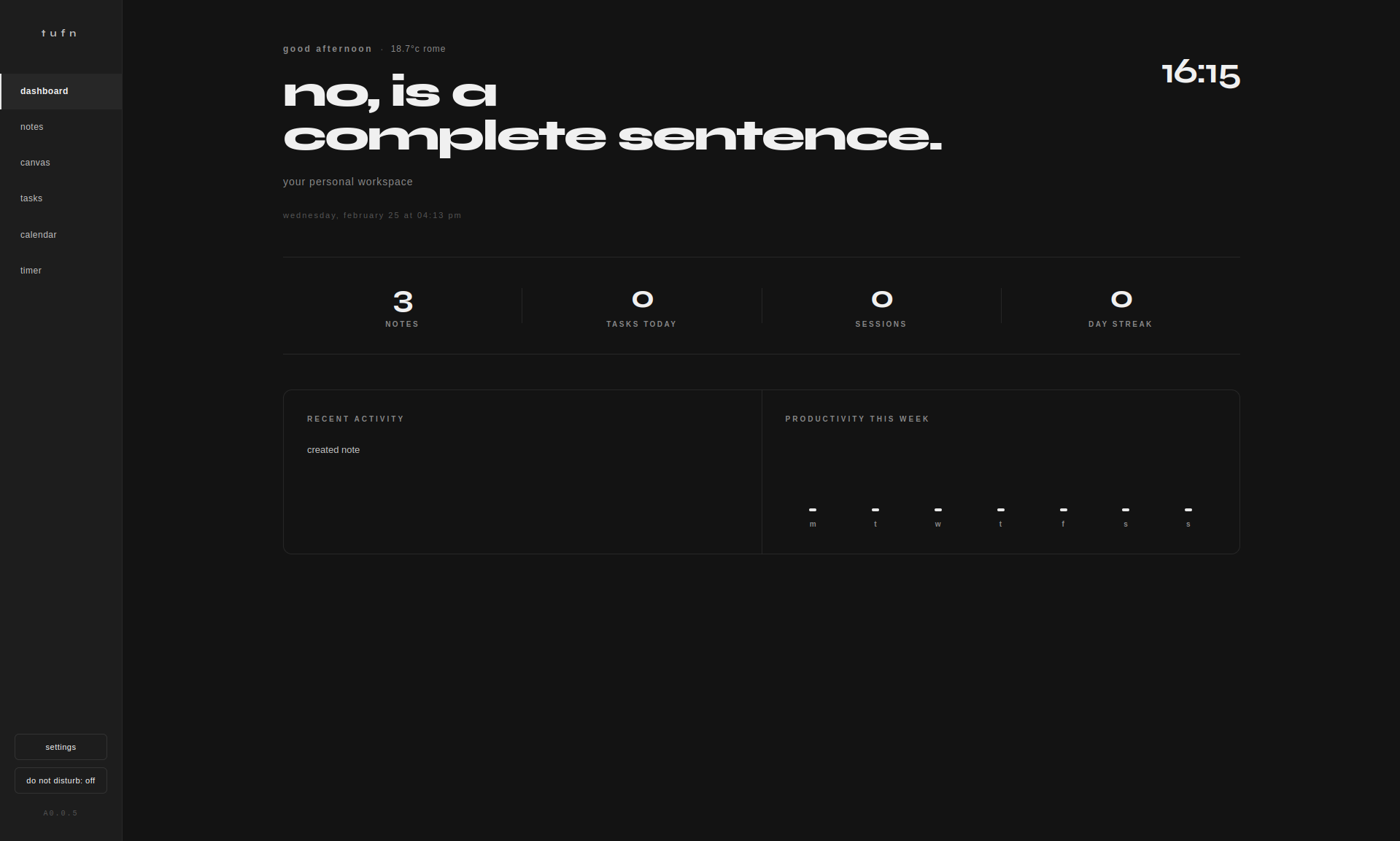 Tufn — Minimalist Productivity - Main product screenshot demonstrating key features and user interface