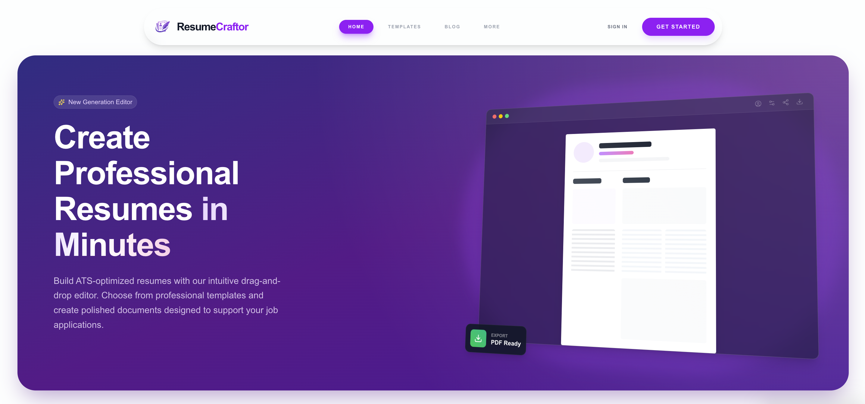 ResumeCraftor - Main product screenshot demonstrating key features and user interface