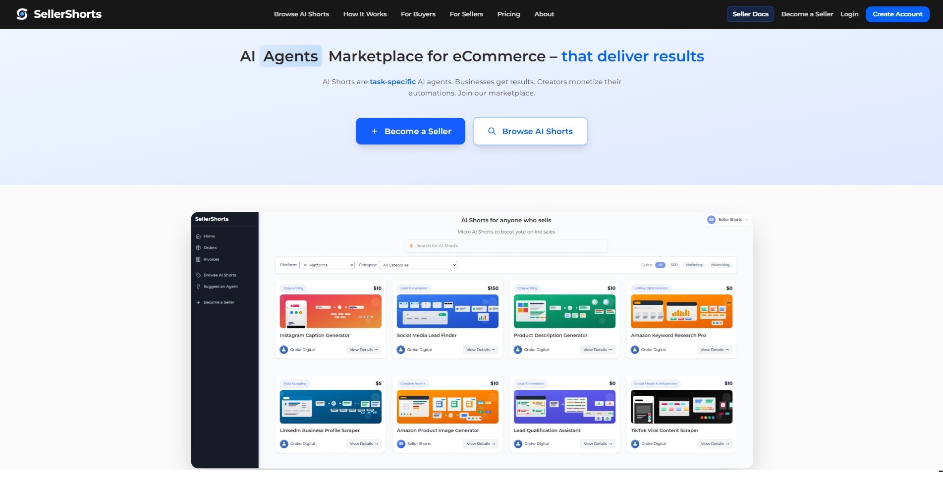 SellerShorts - Main product screenshot demonstrating key features and user interface