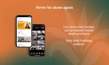 Sistemas de apoio ao TDAH - Uma colagem de várias imagens simbolizando apoio, como uma sessão de terapia em grupo, lembretes e notificações em um smartphone e um fórum comunitário na plataforma Agave Health.