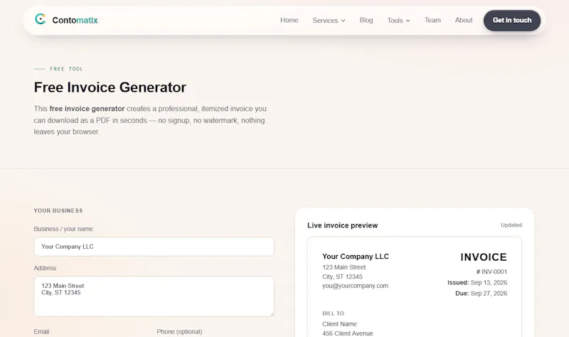 Contomatix Invoice Generator screenshot 1