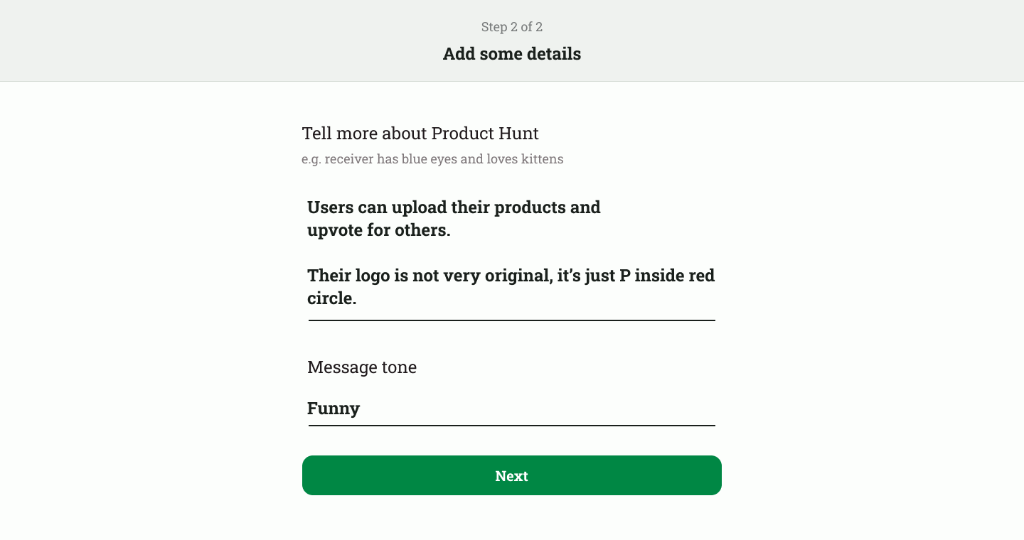 Média Générateur de messages "Olivia" - Construisez votre invite et générez un message personnel 1