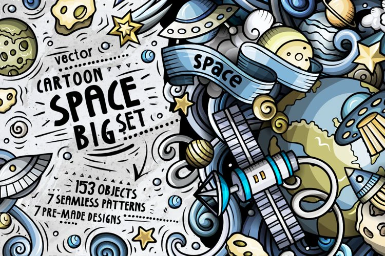 Space Cartoon Doodle Big Pack