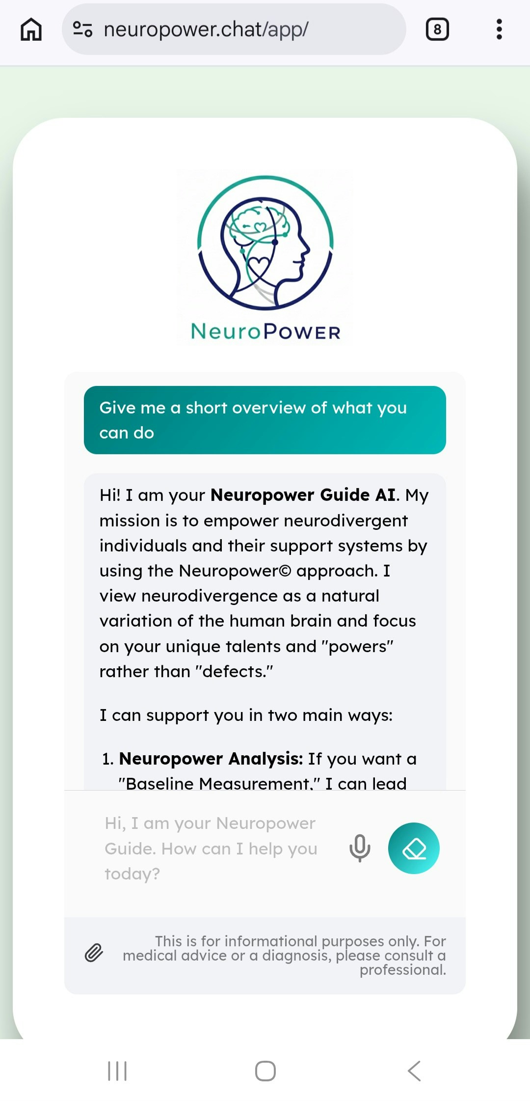 Neuropower Chat - Main product screenshot demonstrating key features and user interface