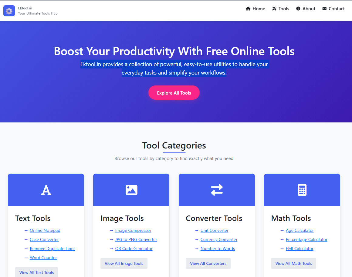 Ektool.in - 텍스트, 이미지, 변환 등을위한 무료 온라인 도구 미디어 2