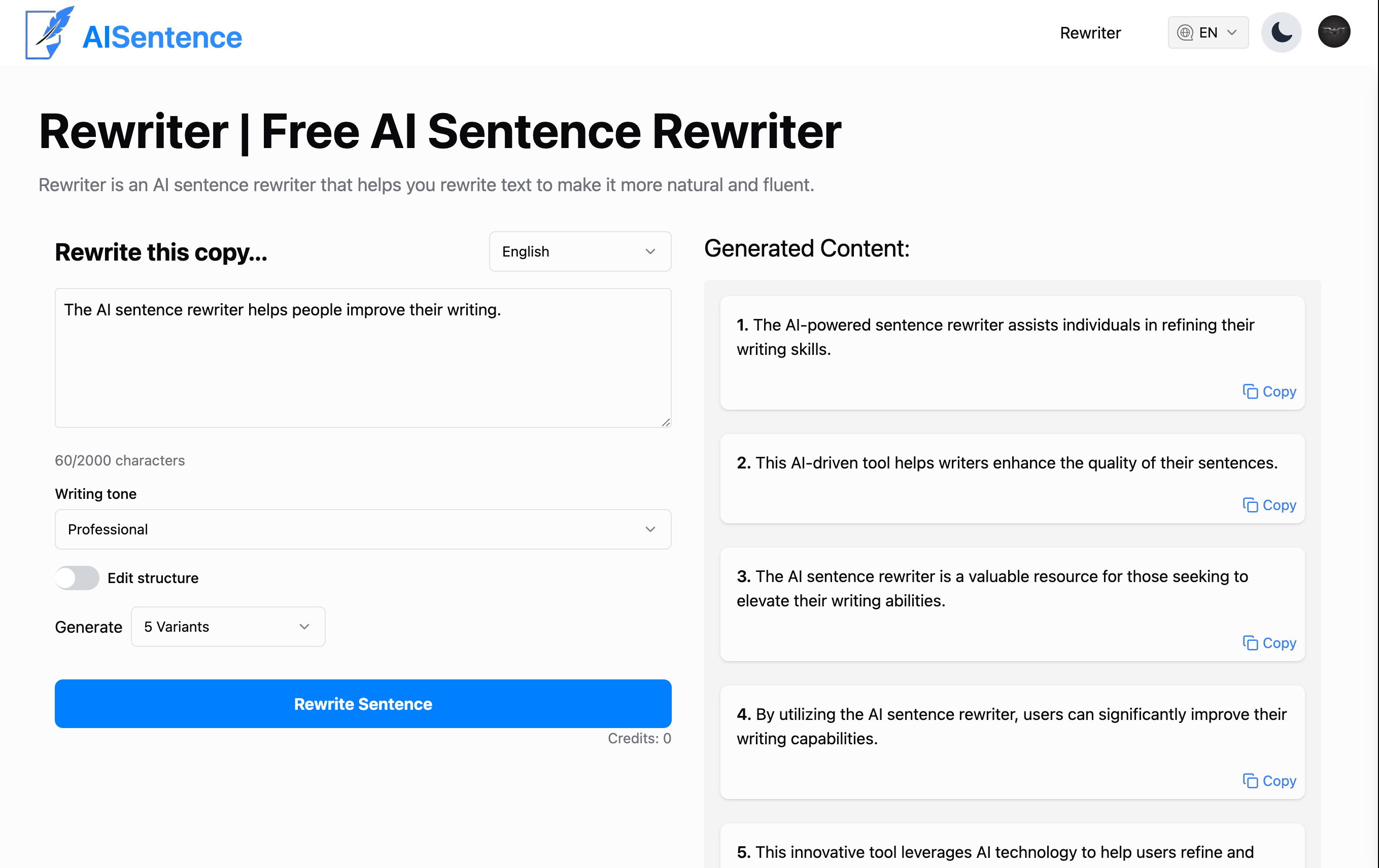 AI Sentence Rewriter gallery image