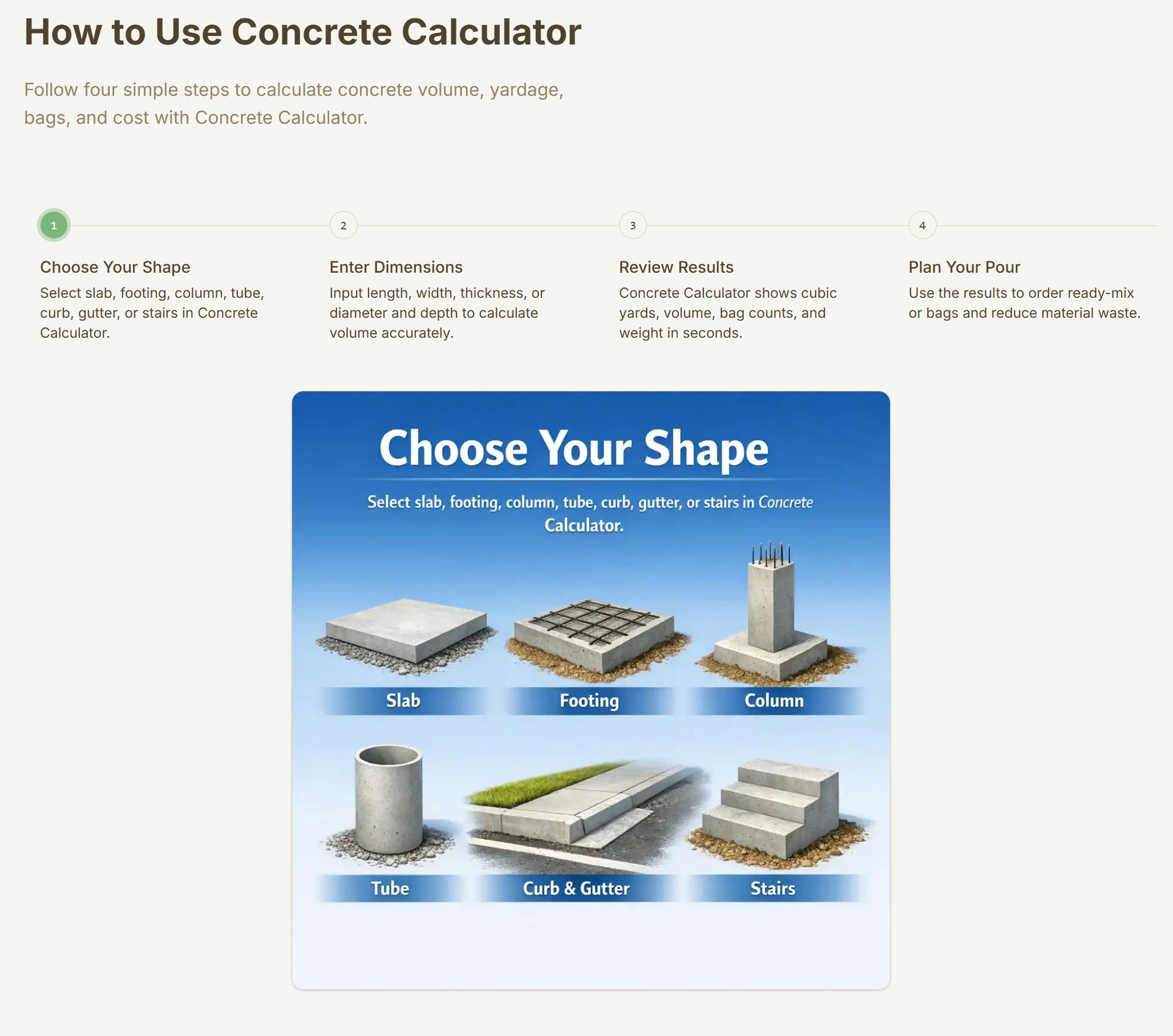 Concrete Calculator - Screenshot 5 showing product features and functionality