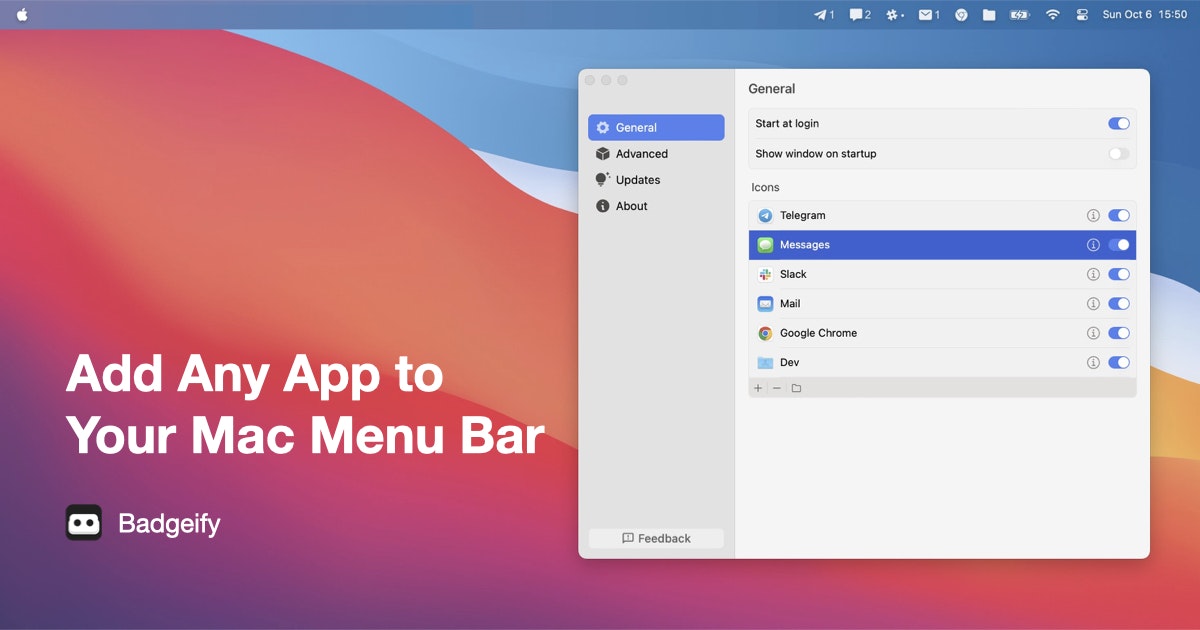 startuptile Badgeify-Add Any App to Your Mac Menu Bar