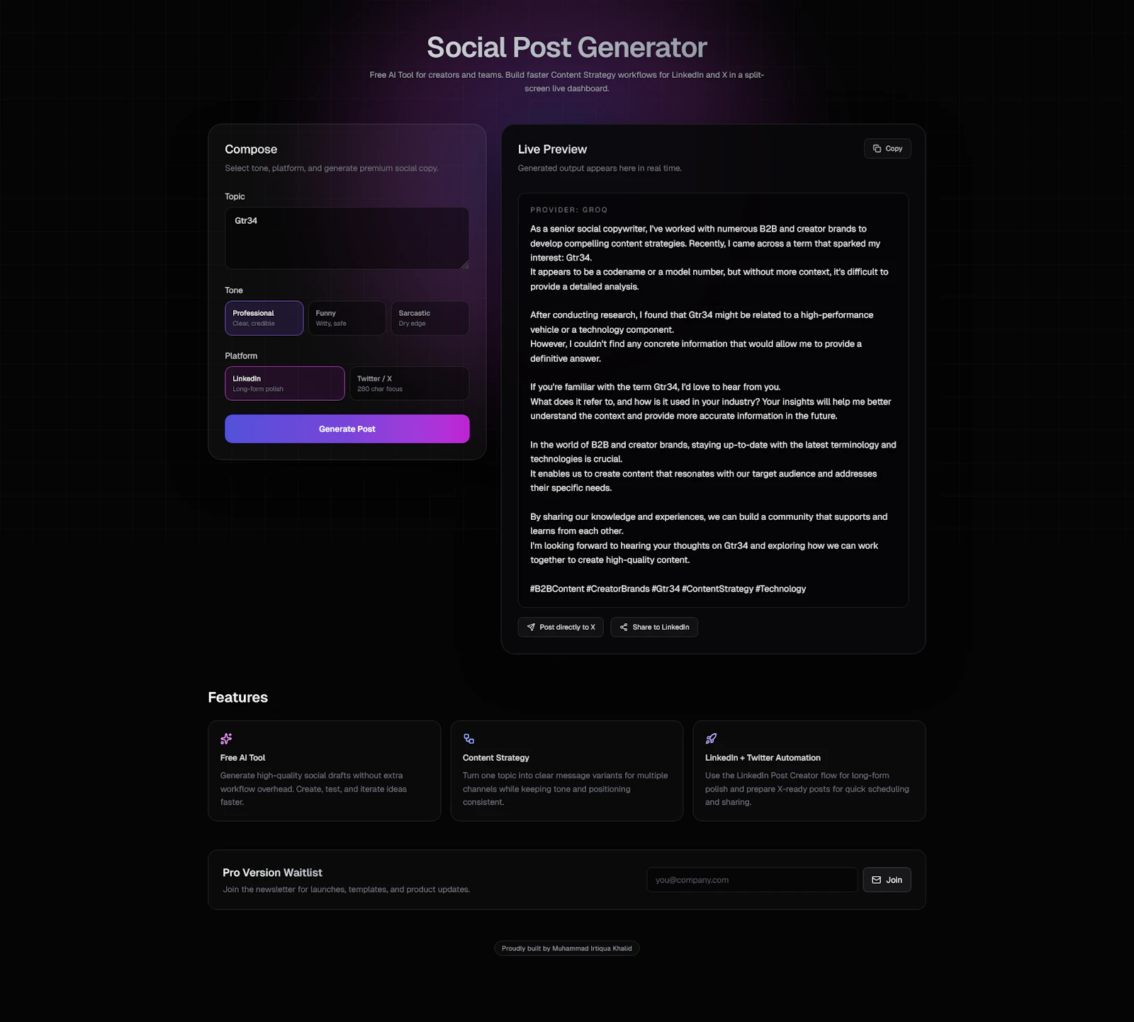 AI Social Post Generator screenshot 1