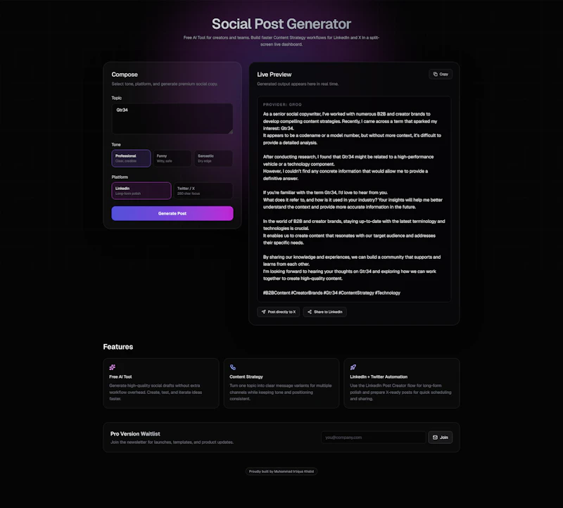 AI Social Post Generator screenshot 1