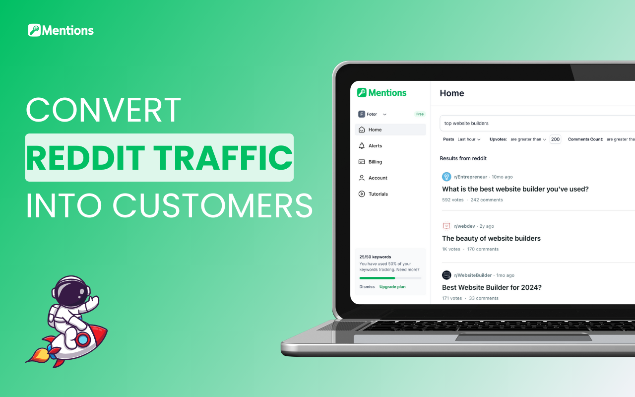 startuptile KeyMentions-Convert Reddit traffic into customers