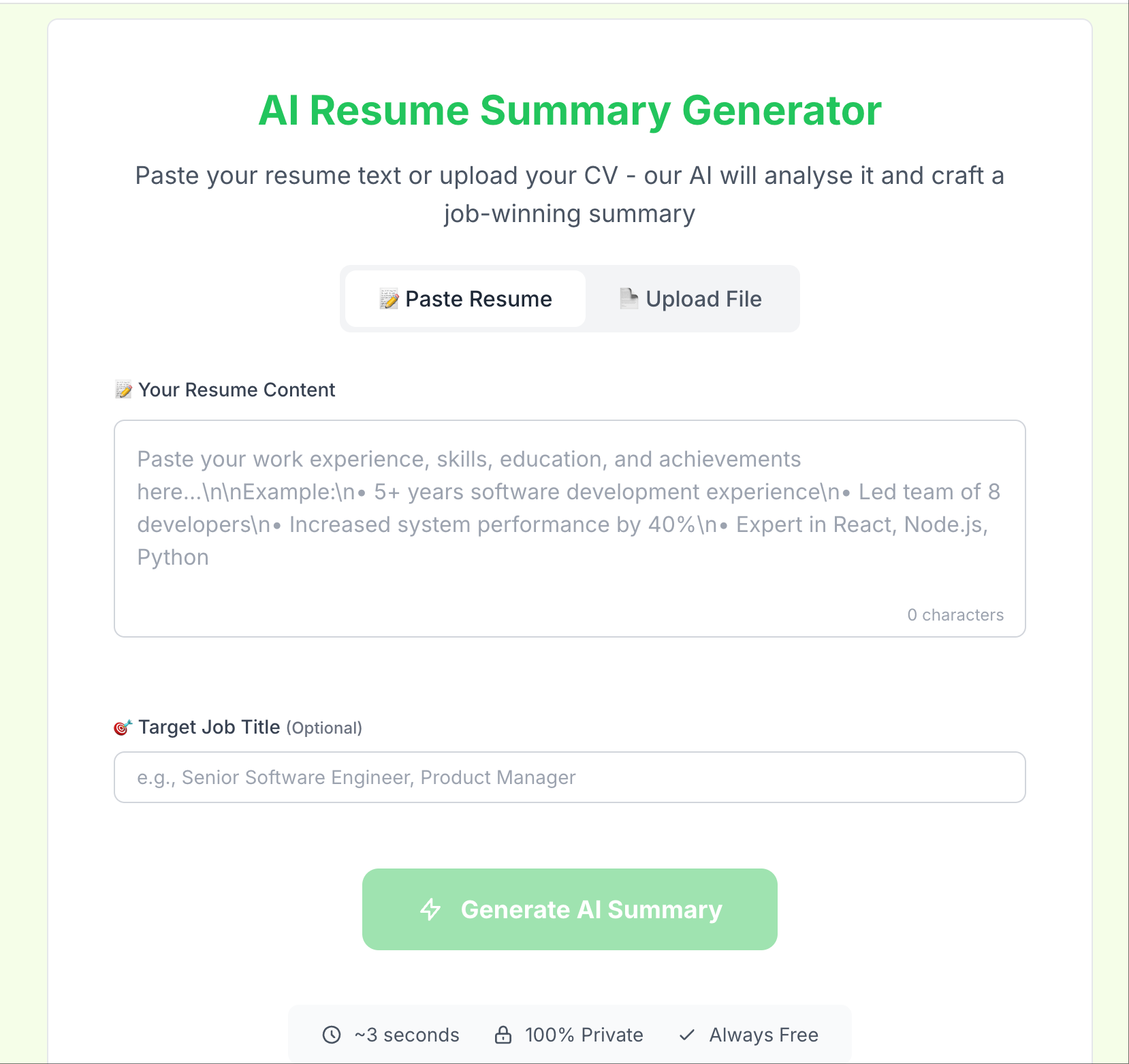 Mídia 2 de FluentSume - Gerador de resumo de resumo da IA gratuito, pronto para ATS em segundos