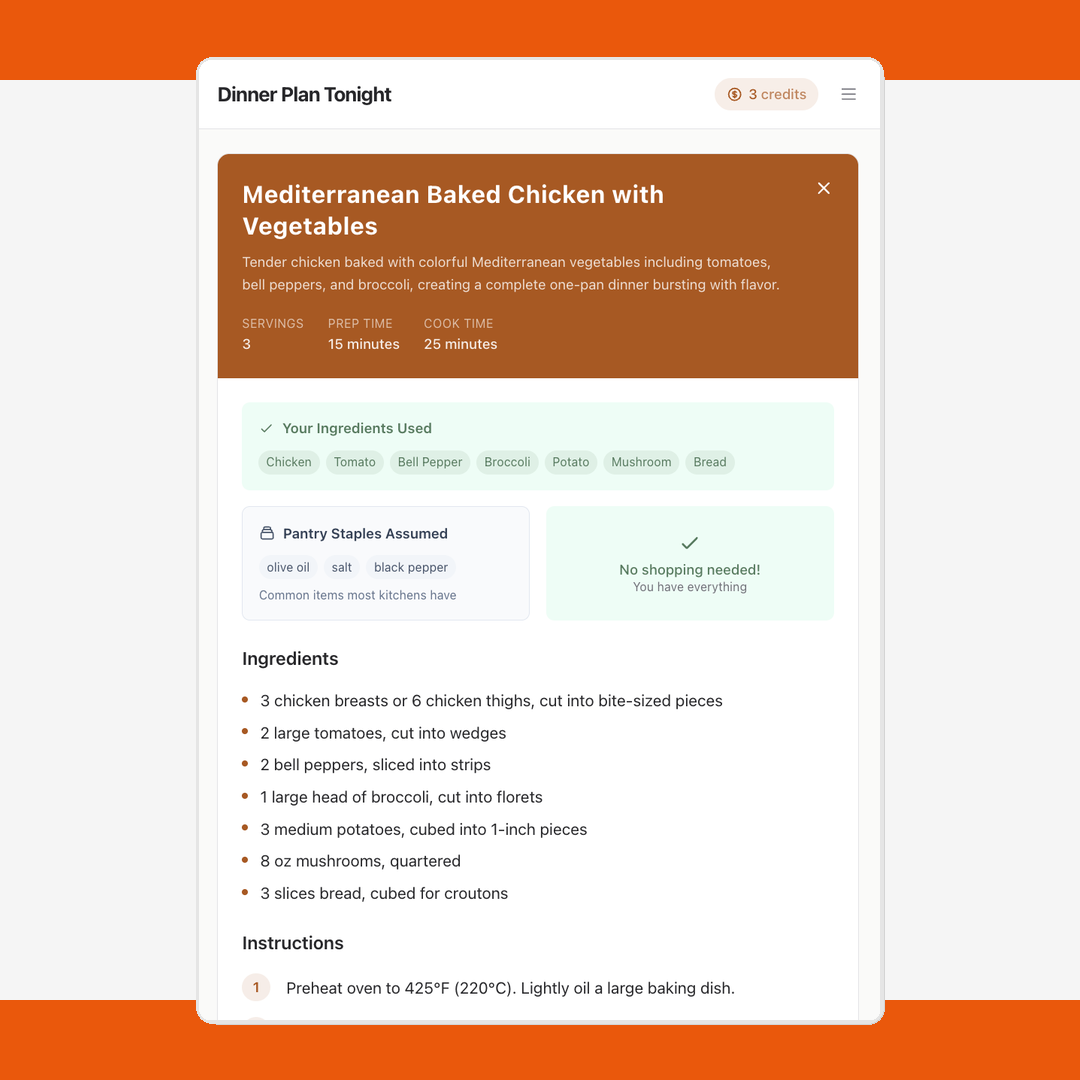 Dinner Plan Tonight - Screenshot 2 showing product features and functionality