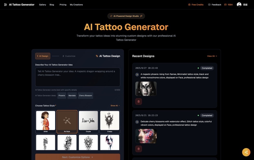 ai tattoo generator gallery image