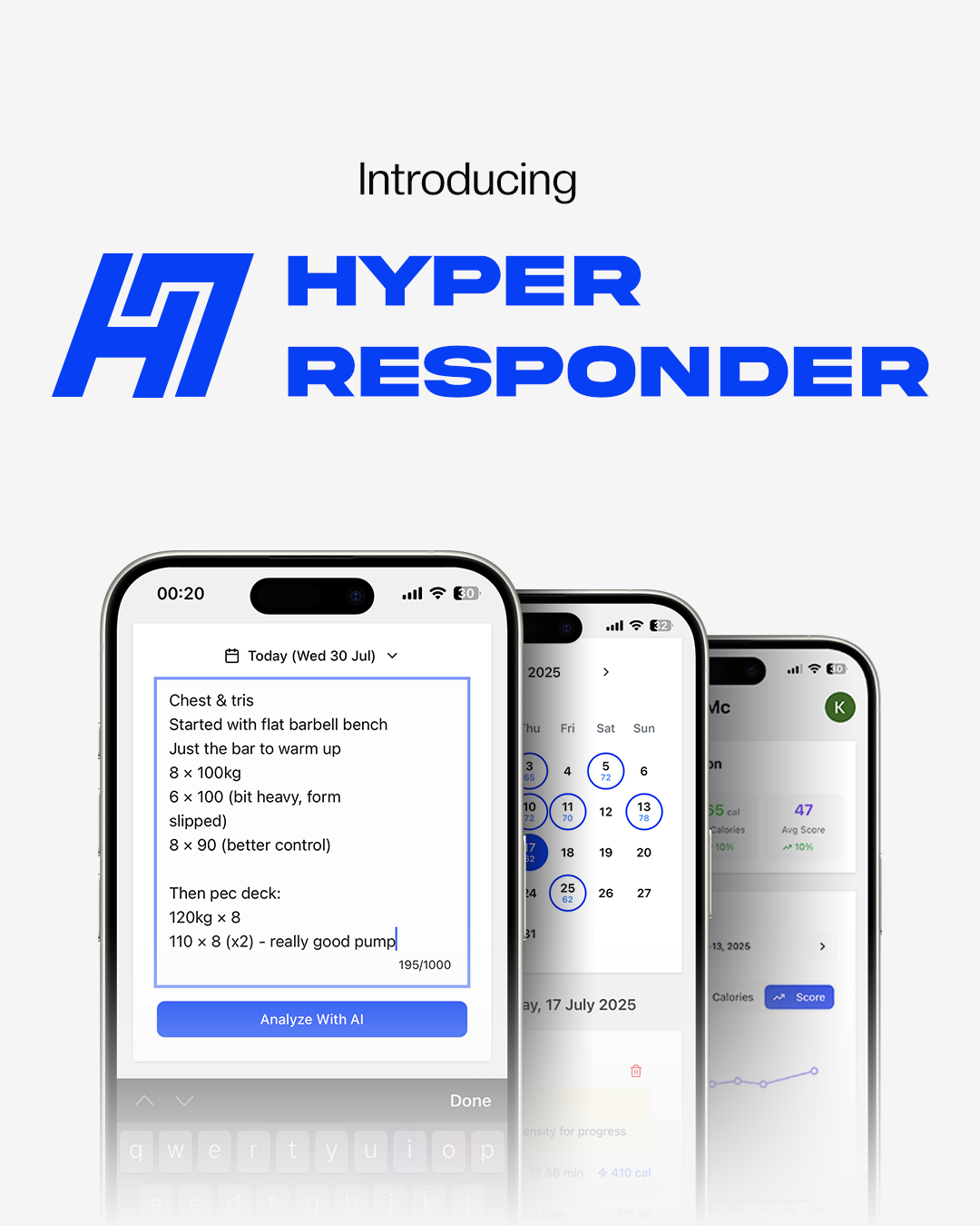 Mídia 1 de HyperResponder: AI Logger de exercícios - Beta fechada para levantadores: registro de formato livre sem esforço