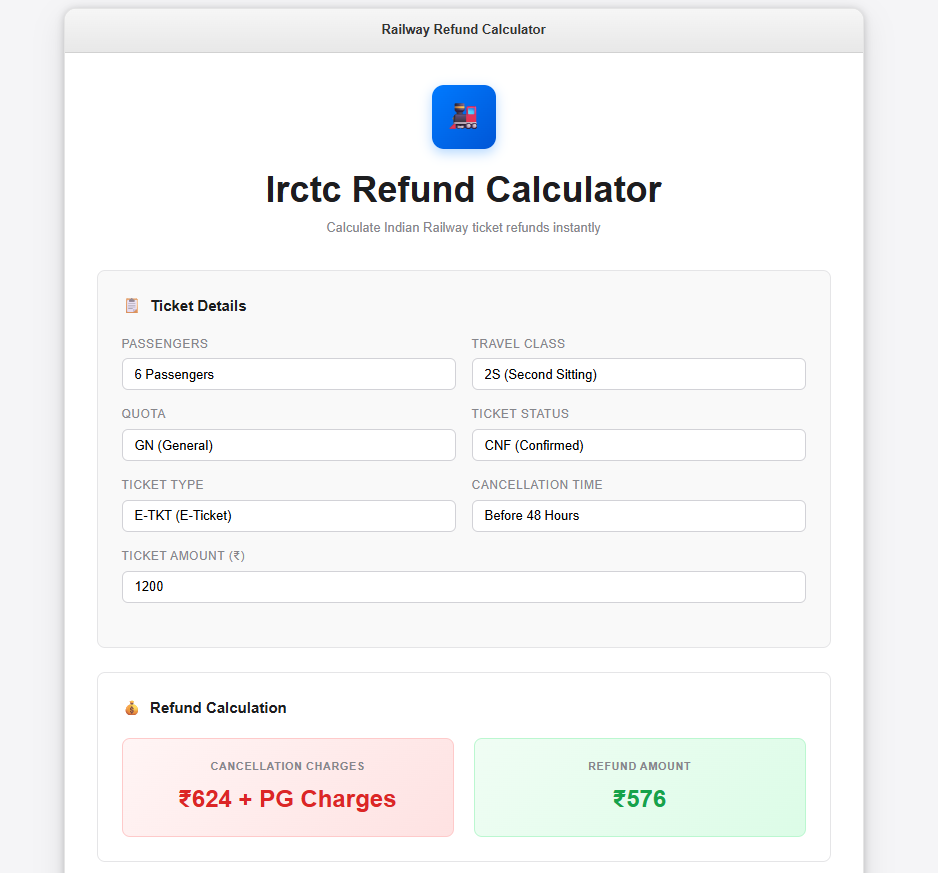 IRCTC Refund Calculator gallery image