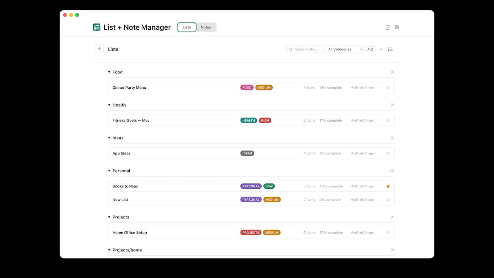 Lists & Notes screenshot 1 (video preview)