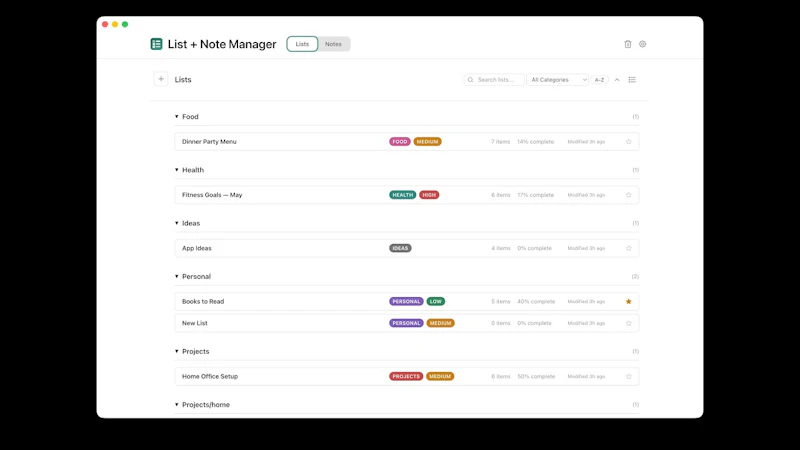 Lists & Notes screenshot 1 (video preview)