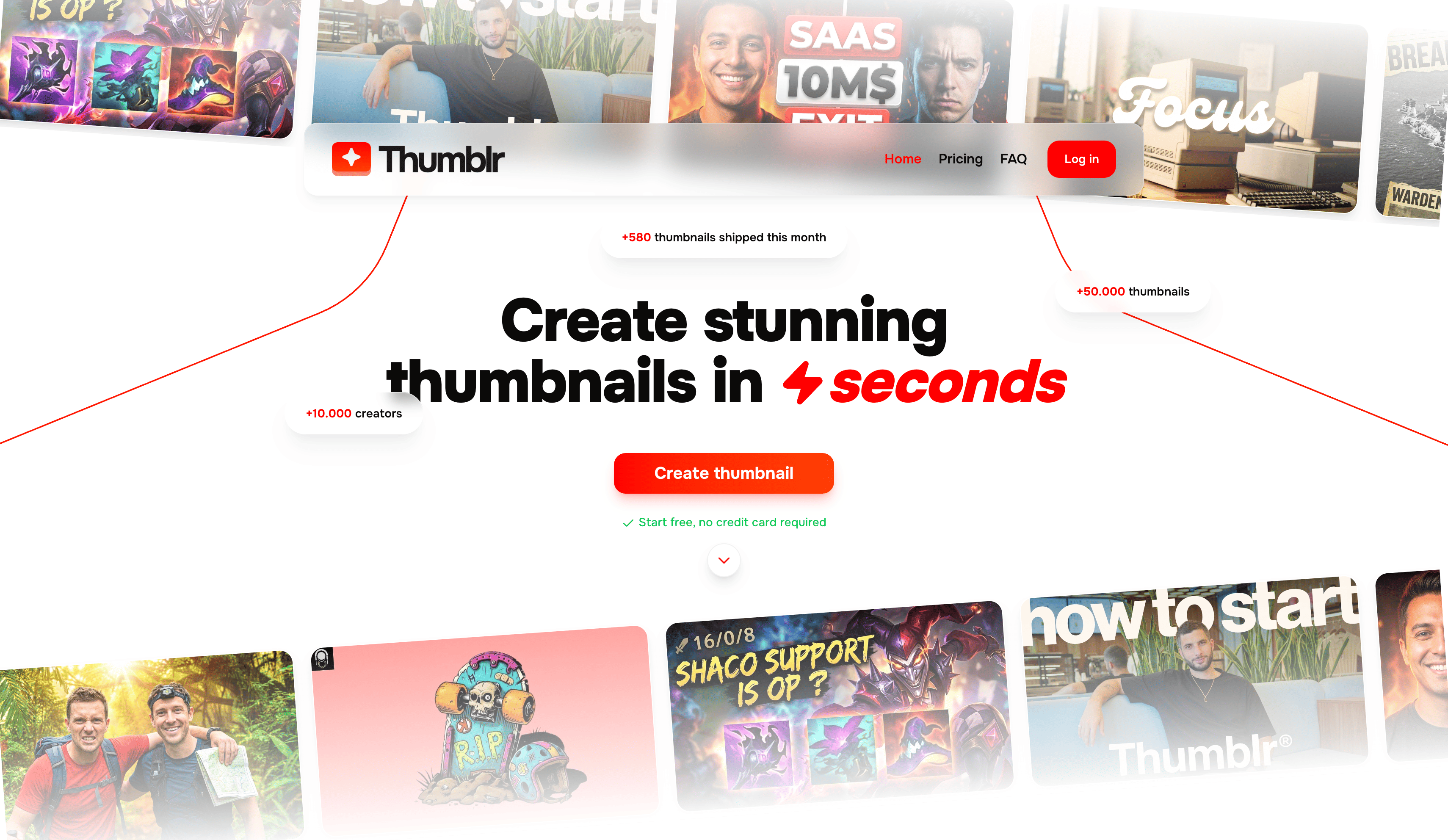 Thumblr - AI Youtube Thumbnail Generator - Main product screenshot demonstrating key features and user interface