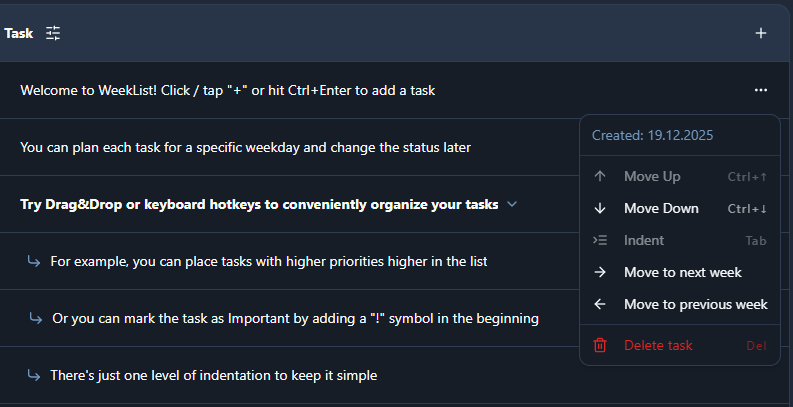 WeekList - Screenshot 3 showing product features and functionality