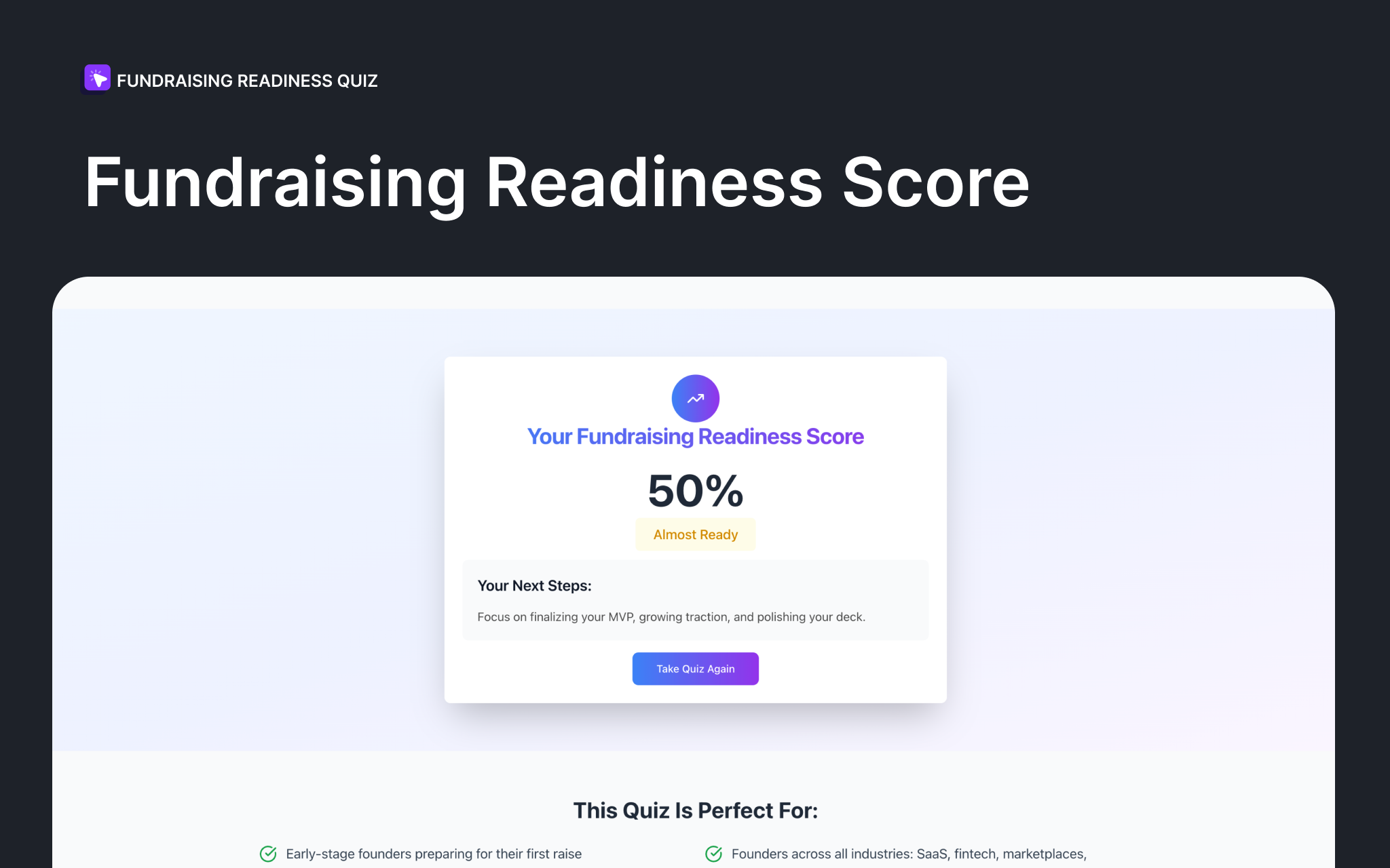 Fundraising Readiness  - Screenshot 2 showing product features and functionality