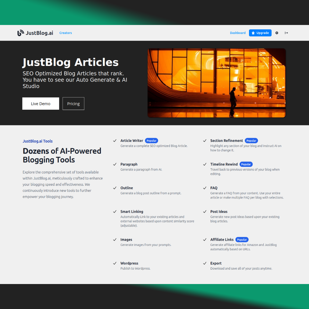 JustBlog.ai - 제휴사 통합으로 평가되는 블로그 기사를 만듭니다 미디어 2
